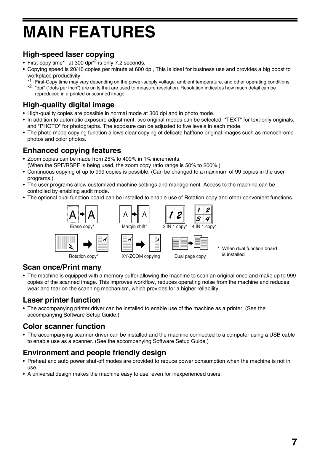 Sharp AR-M160, AR-M205 operation manual Main Features 