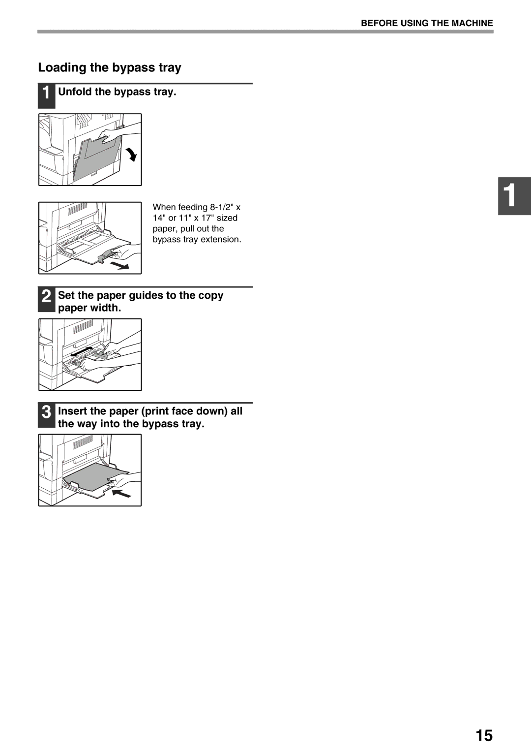 Sharp AR-M160, AR-M205 operation manual Loading the bypass tray, Unfold the bypass tray 