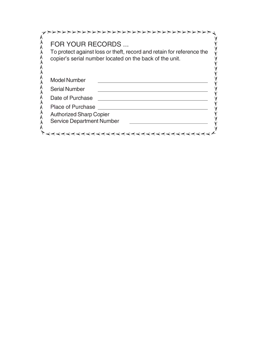 Sharp AR-M205, AR-M160 operation manual For Your Records 