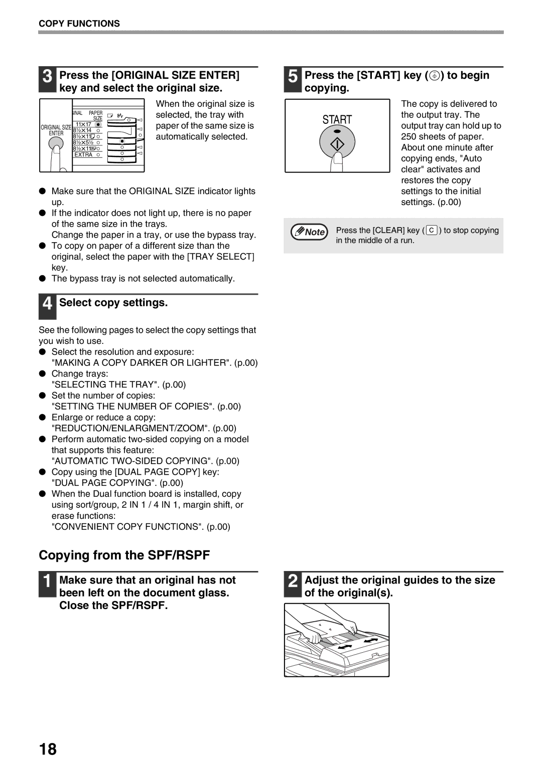 Sharp AR-M205, AR-M160 Copying from the SPF/RSPF, Press the Start key to begin copying, Select copy settings 