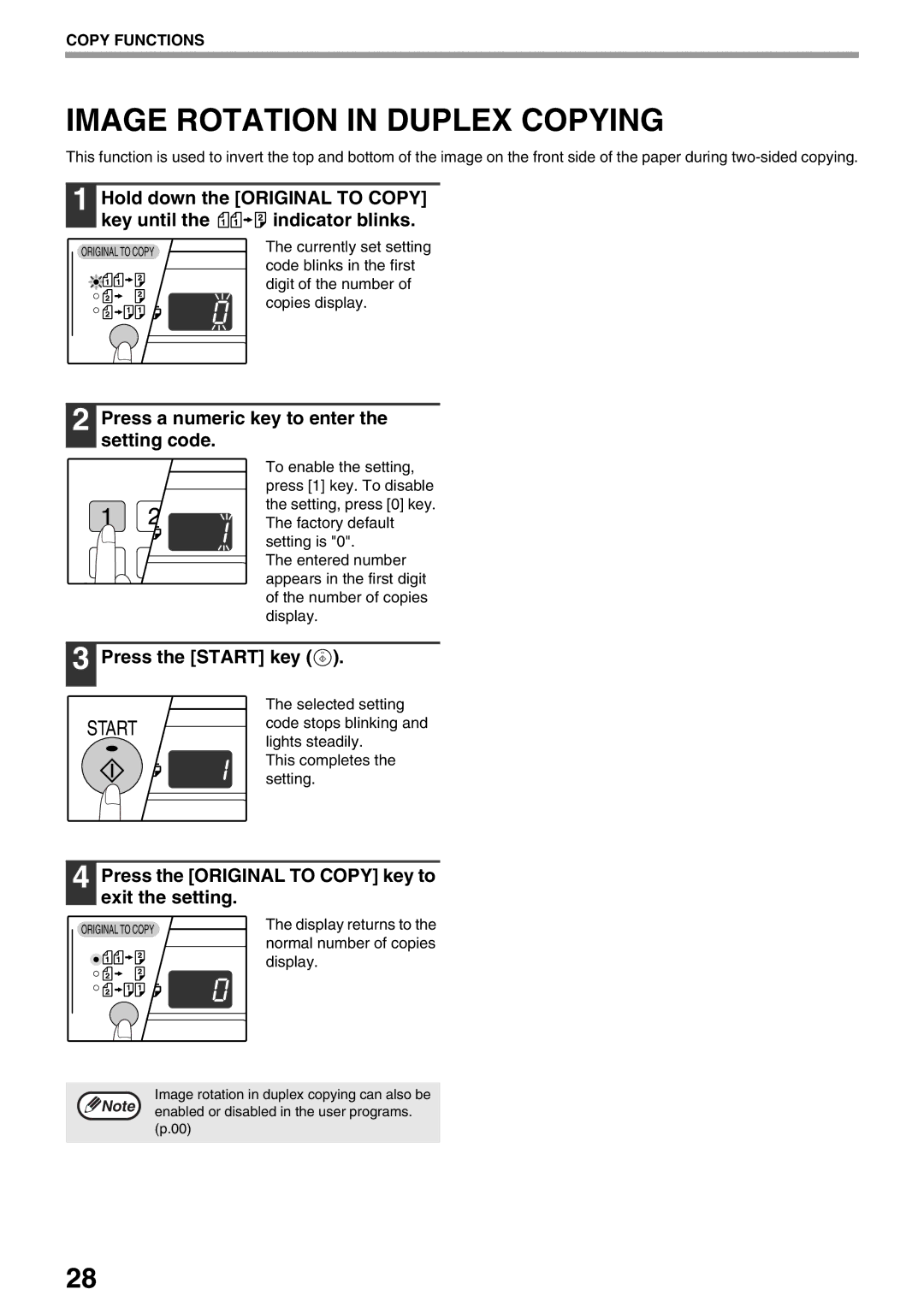 Sharp AR-M205, AR-M160 operation manual Image Rotation in Duplex Copying, Press a numeric key to enter the setting code 