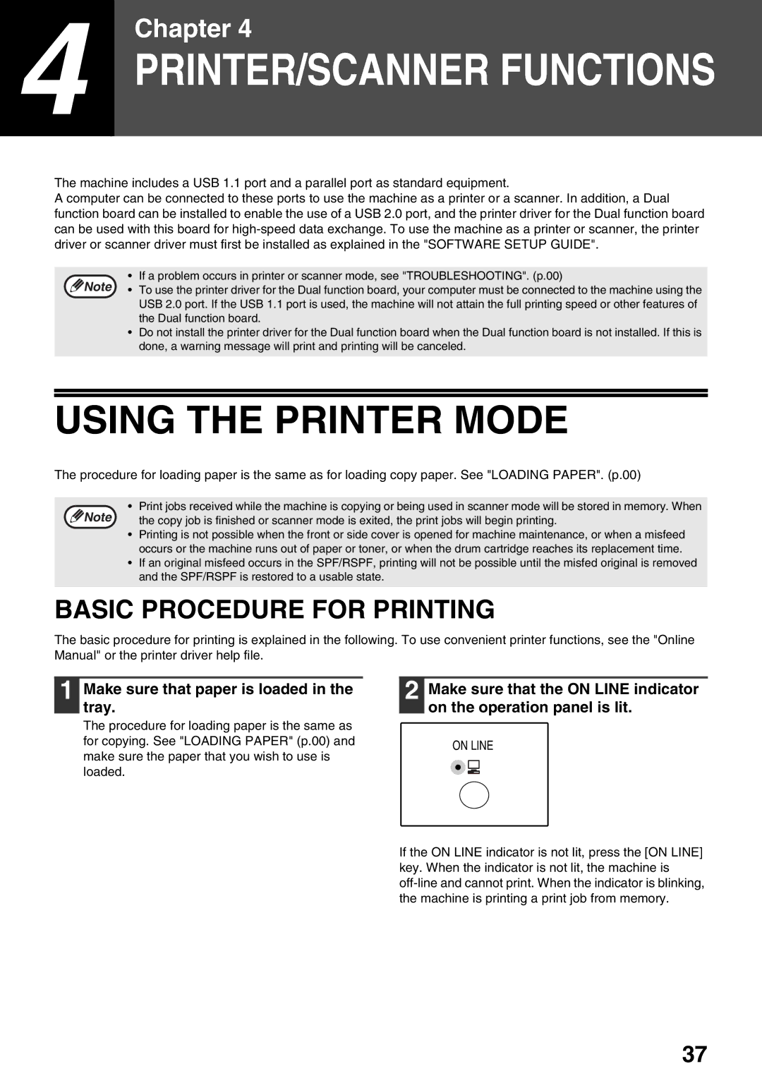 Sharp AR-M160, AR-M205 Using the Printer Mode, Basic Procedure for Printing, Make sure that paper is loaded in the tray 