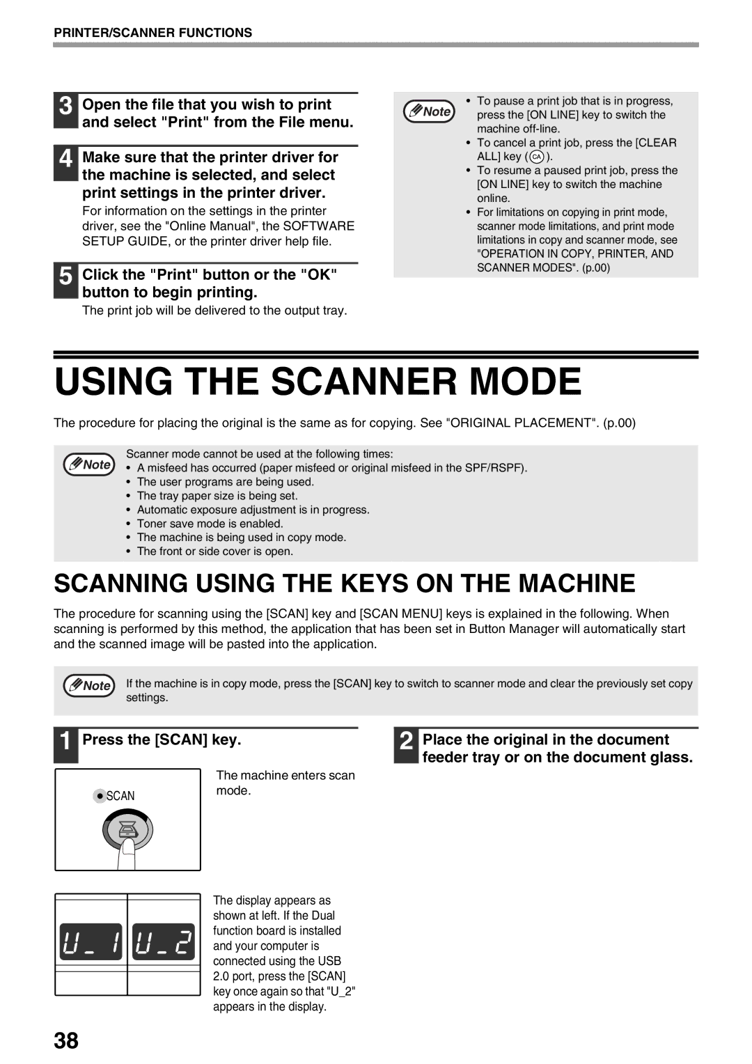 Sharp AR-M205, AR-M160 operation manual Using the Scanner Mode, Scanning Using the Keys on the Machine 