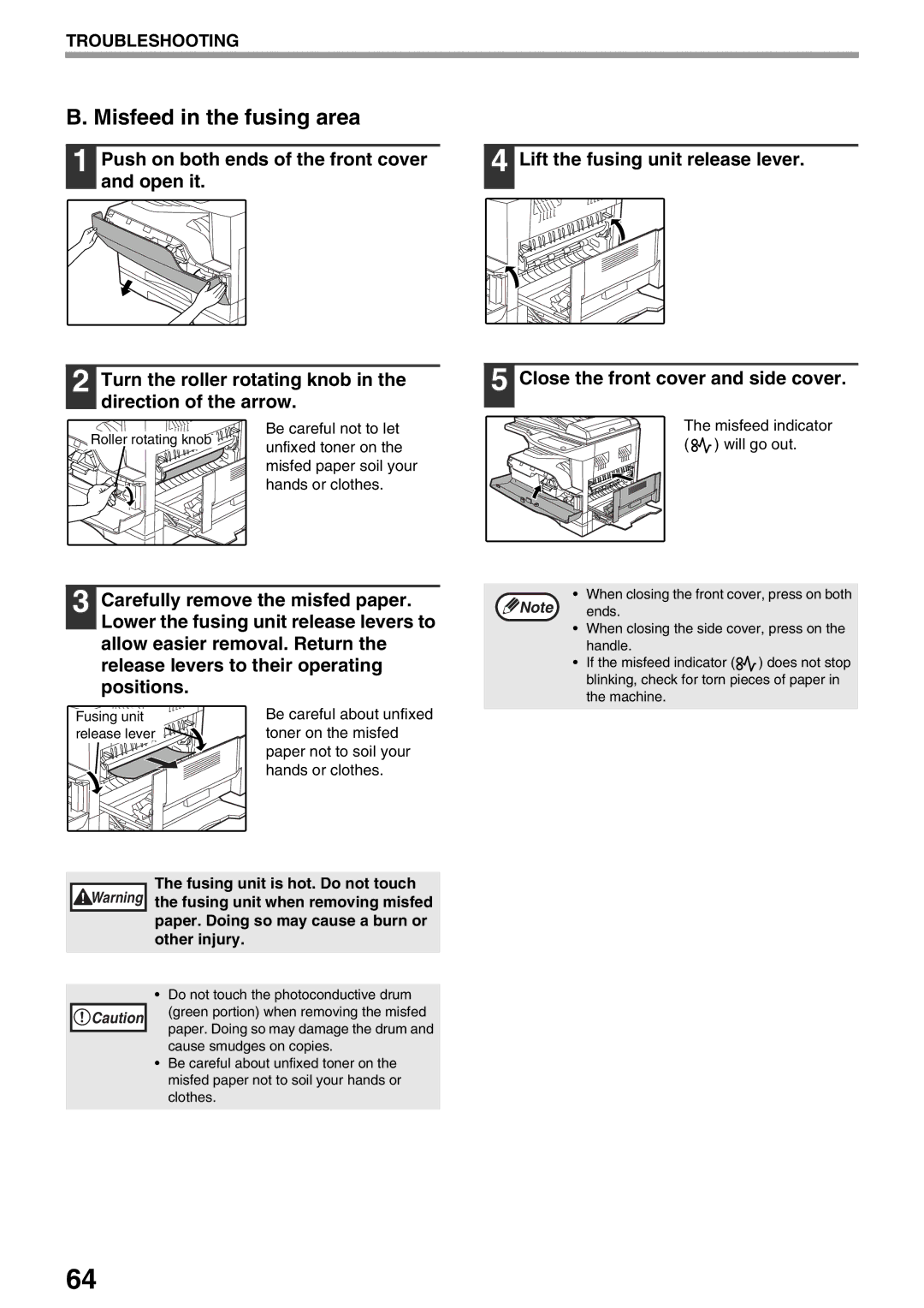 Sharp AR-M205, AR-M160 operation manual Misfeed in the fusing area 