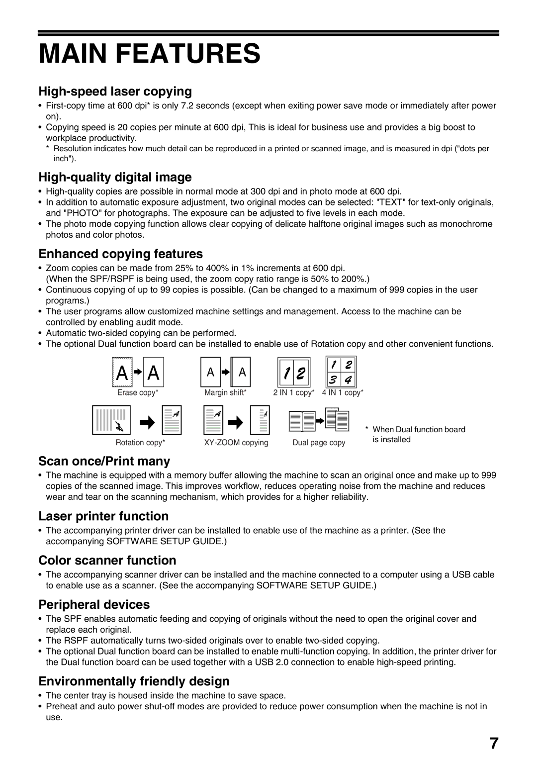 Sharp AR-M160, AR-M205 operation manual Main Features 