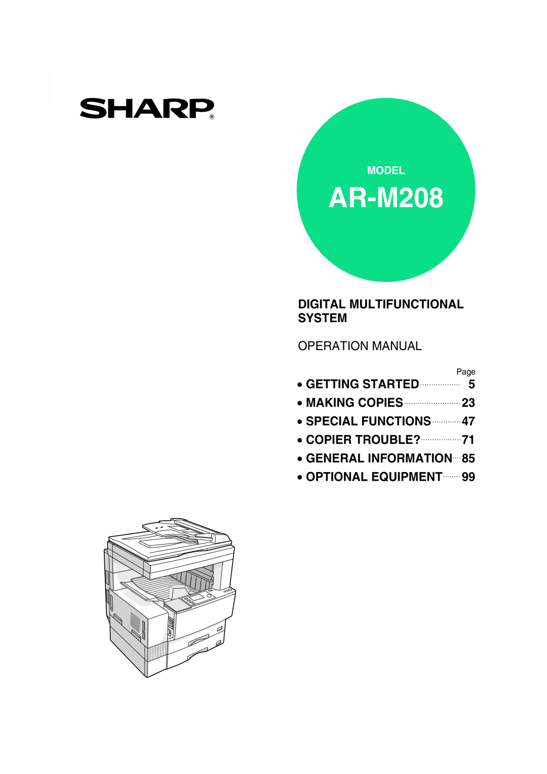Sharp AR-M208 operation manual Digital Multifunctional System, Operation Manual, Getting Started, Making Copies, Model 