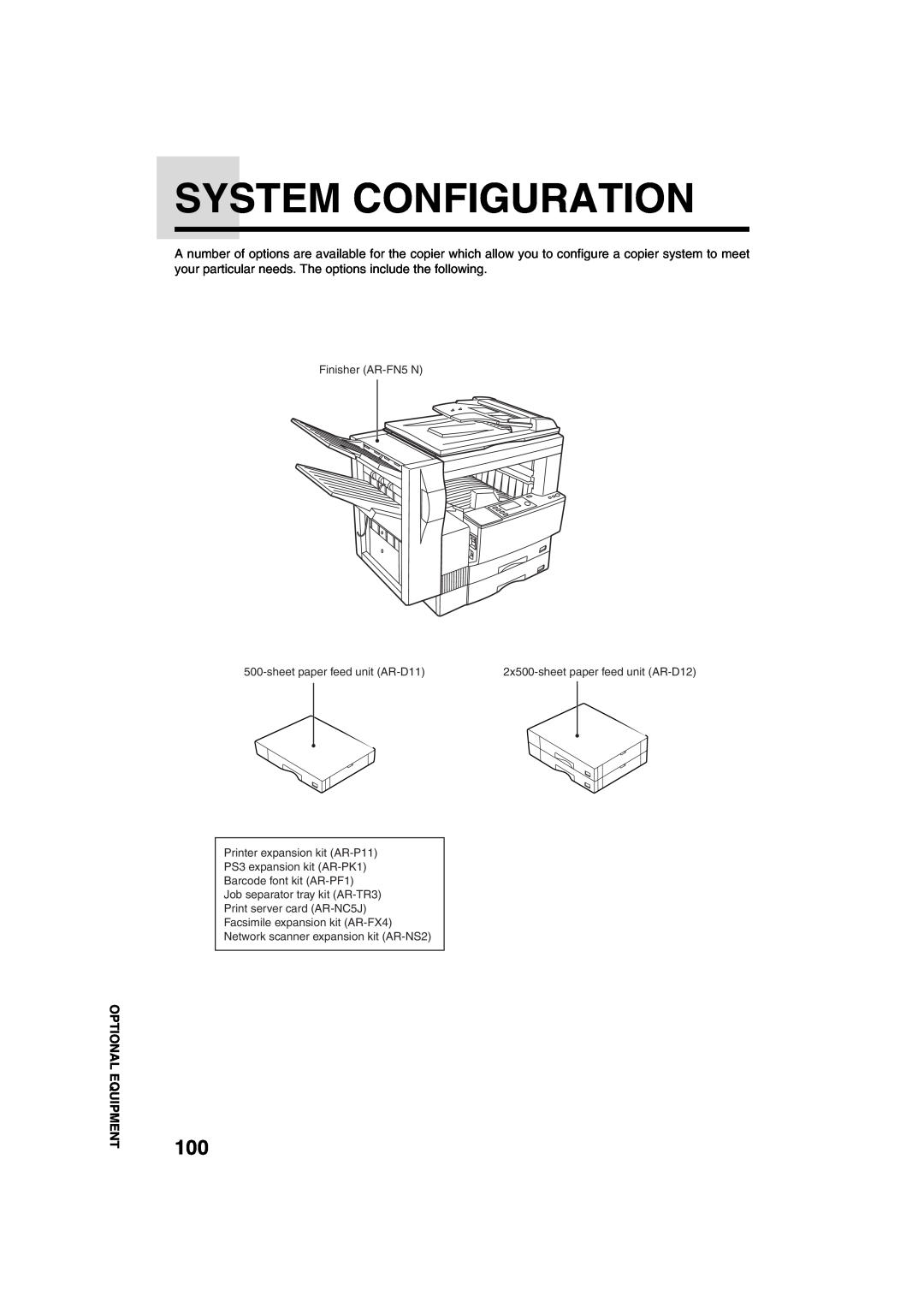 Sharp AR-M208 operation manual System Configuration, Optional Equipment 