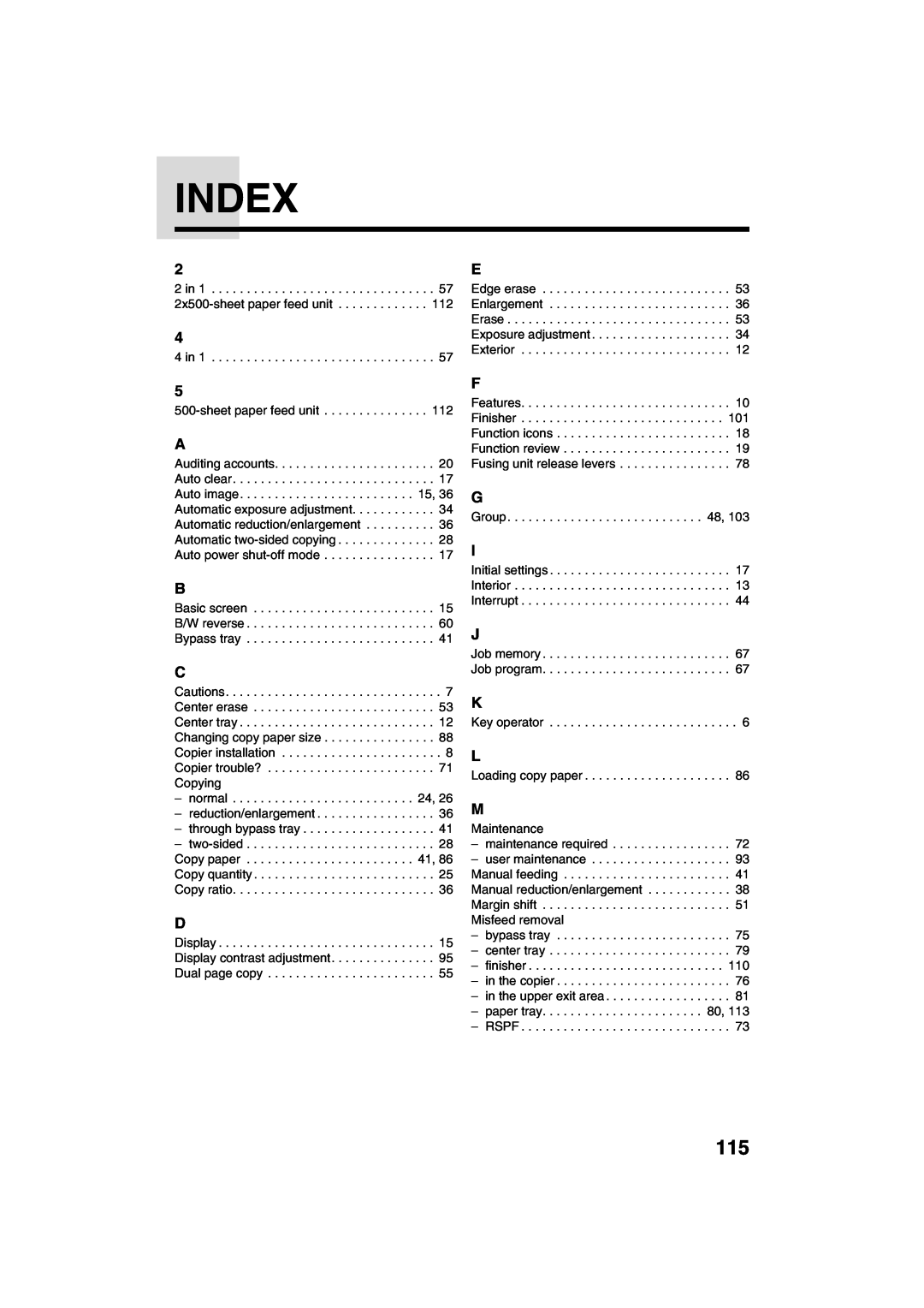 Sharp AR-M208 operation manual Index 