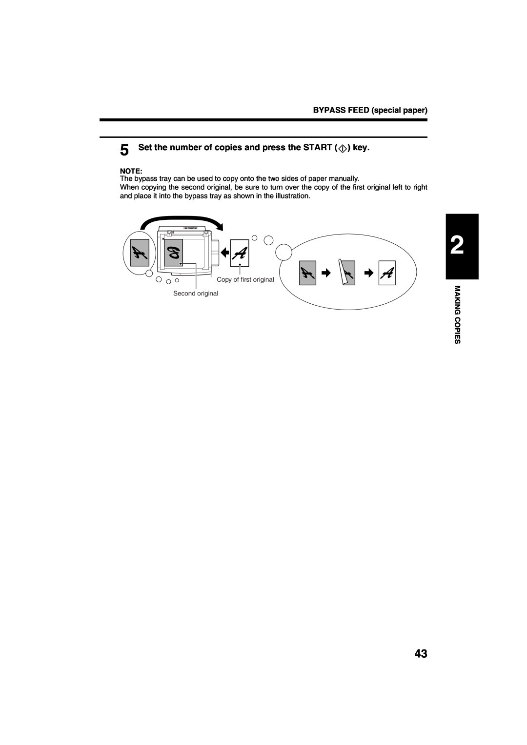 Sharp AR-M208 operation manual Set the number of copies and press the START key, BYPASS FEED special paper 