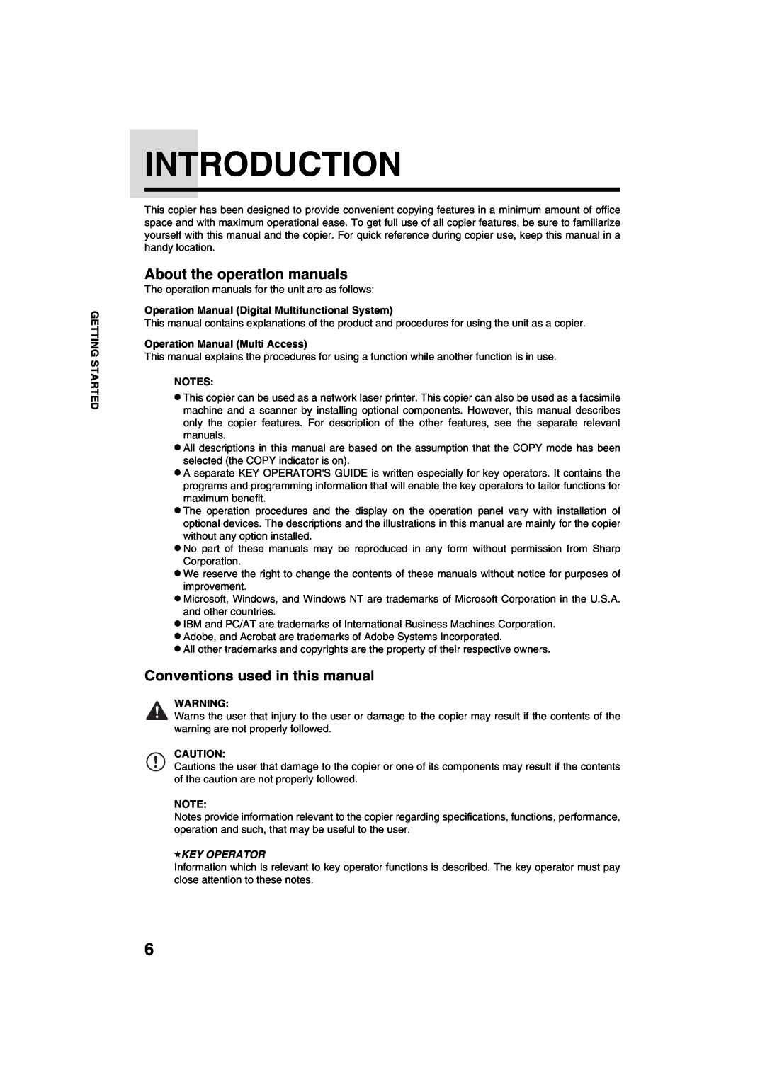 Sharp AR-M208 Introduction, About the operation manuals, Conventions used in this manual, Key Operator 