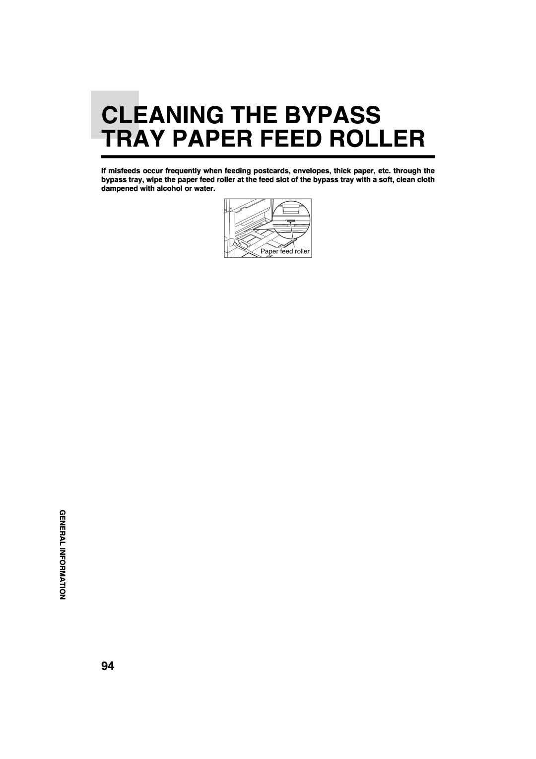 Sharp AR-M208 operation manual Cleaning The Bypass Tray Paper Feed Roller, Paper feed roller 