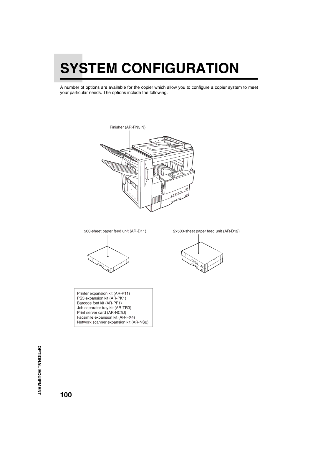 Sharp AR-M208 operation manual System Configuration, 100 