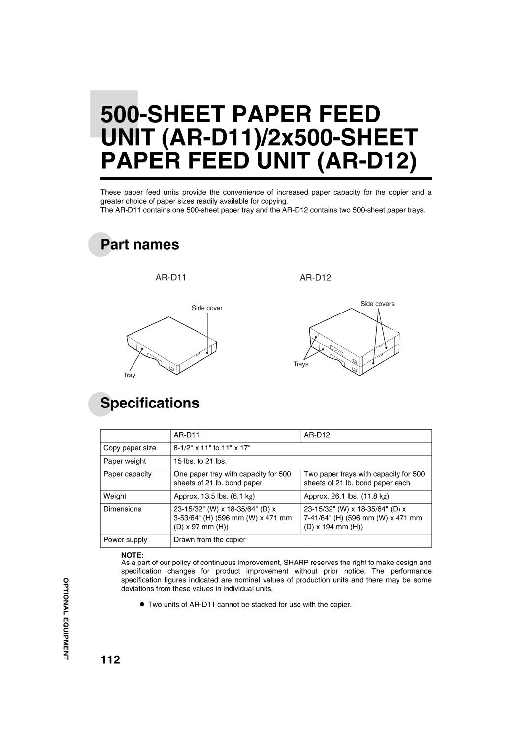 Sharp AR-M208 operation manual Part names, 112 