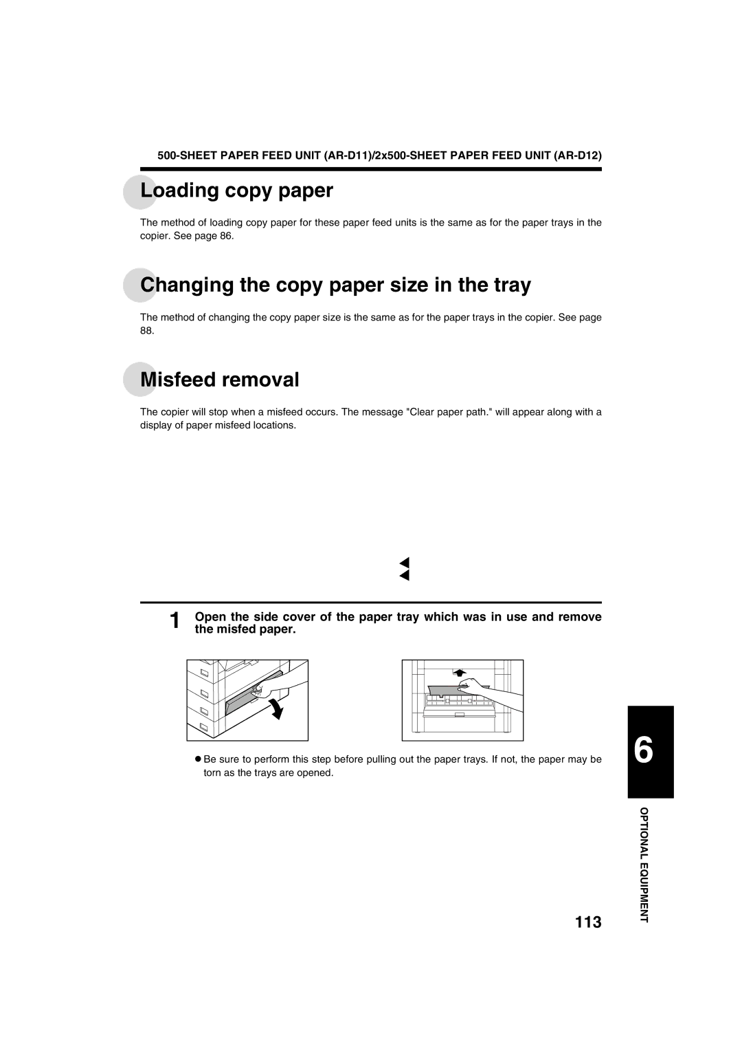 Sharp AR-M208 operation manual 113, Misfed paper 