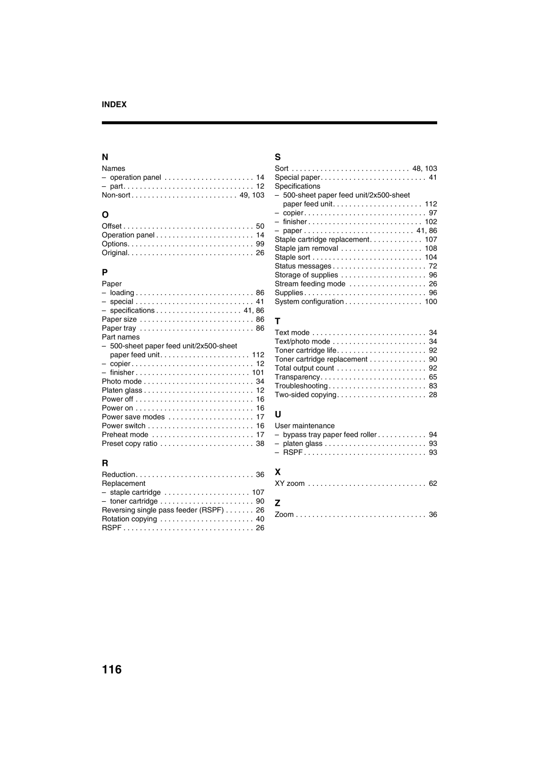 Sharp AR-M208 operation manual 116, Index 