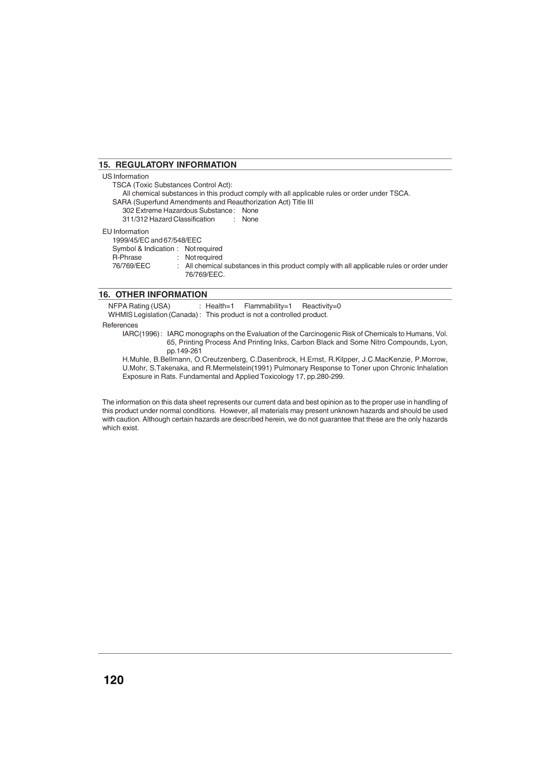 Sharp AR-M208 operation manual 120, Regulatory Information 