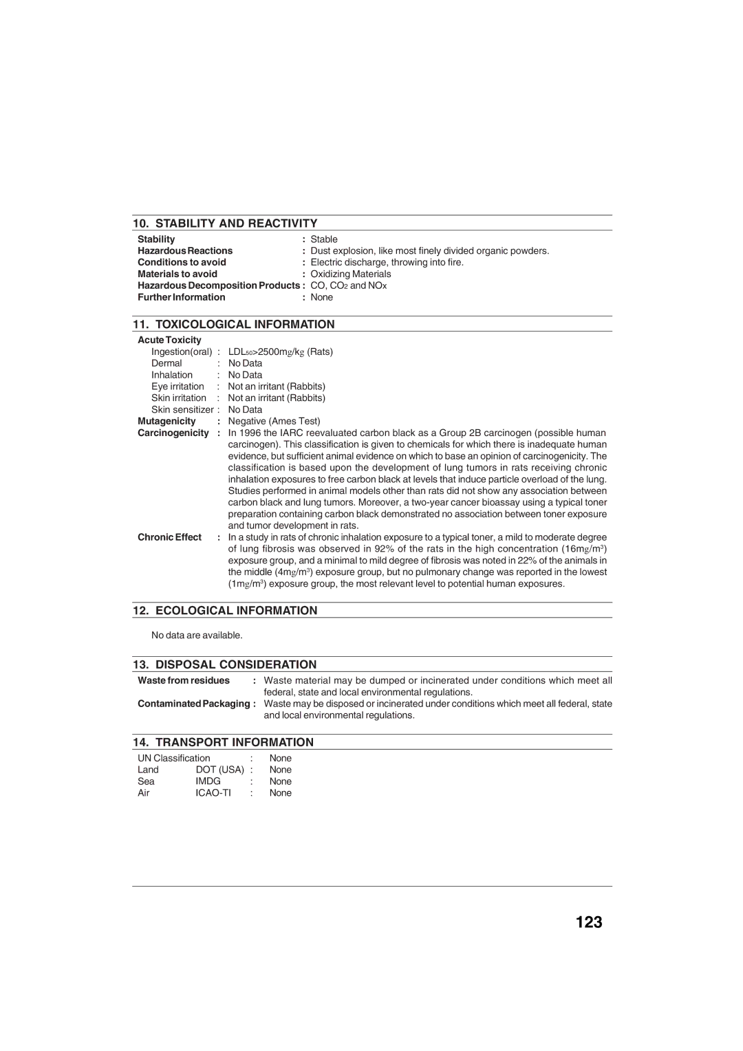 Sharp AR-M208 operation manual 123, Stability Stable Hazardous Reactions 