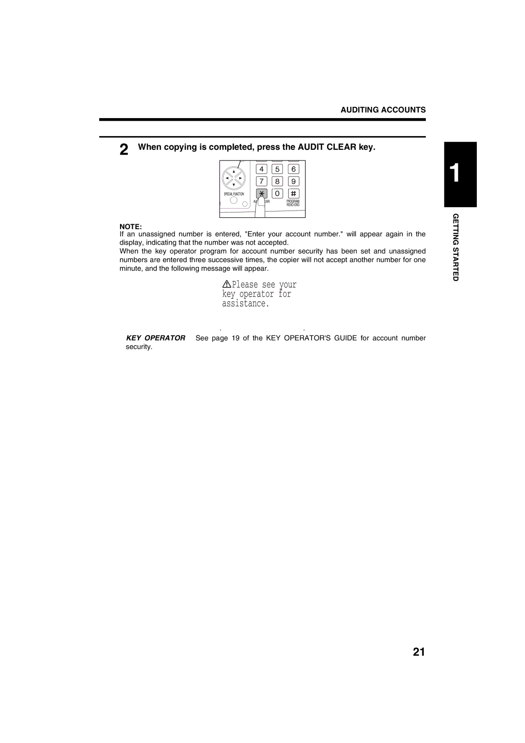 Sharp AR-M208 When copying is completed, press the Audit Clear key, Please see your key operator for assistance 