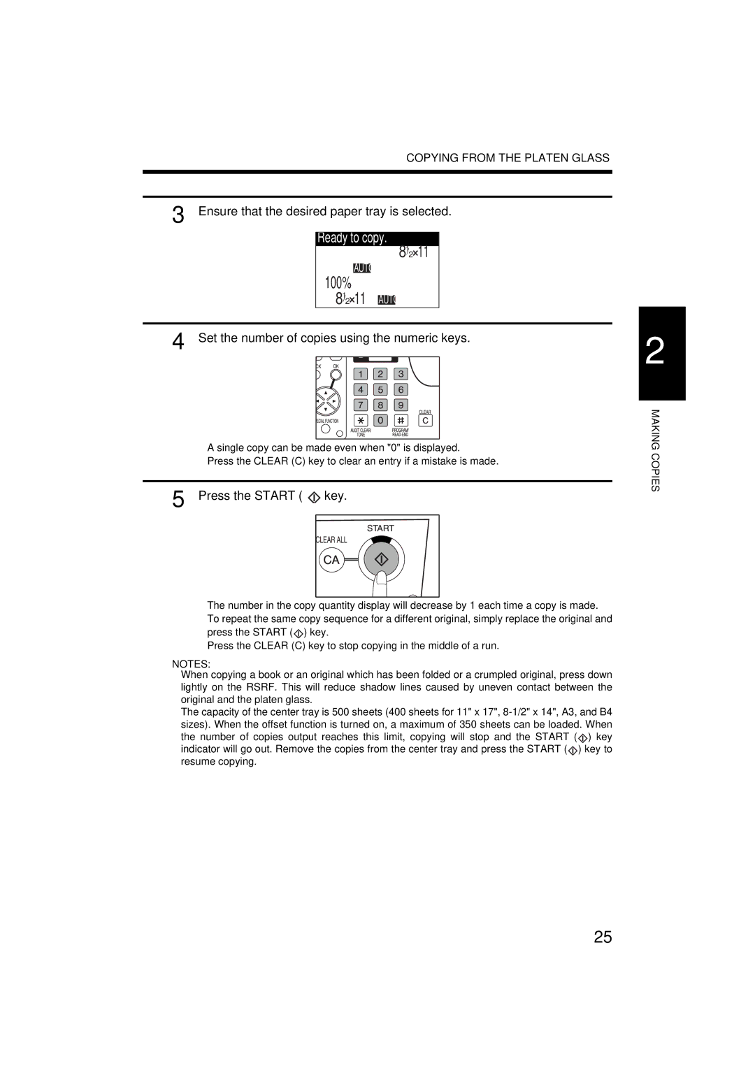 Sharp AR-M208 Ensure that the desired paper tray is selected, Set the number of copies using the numeric keys 