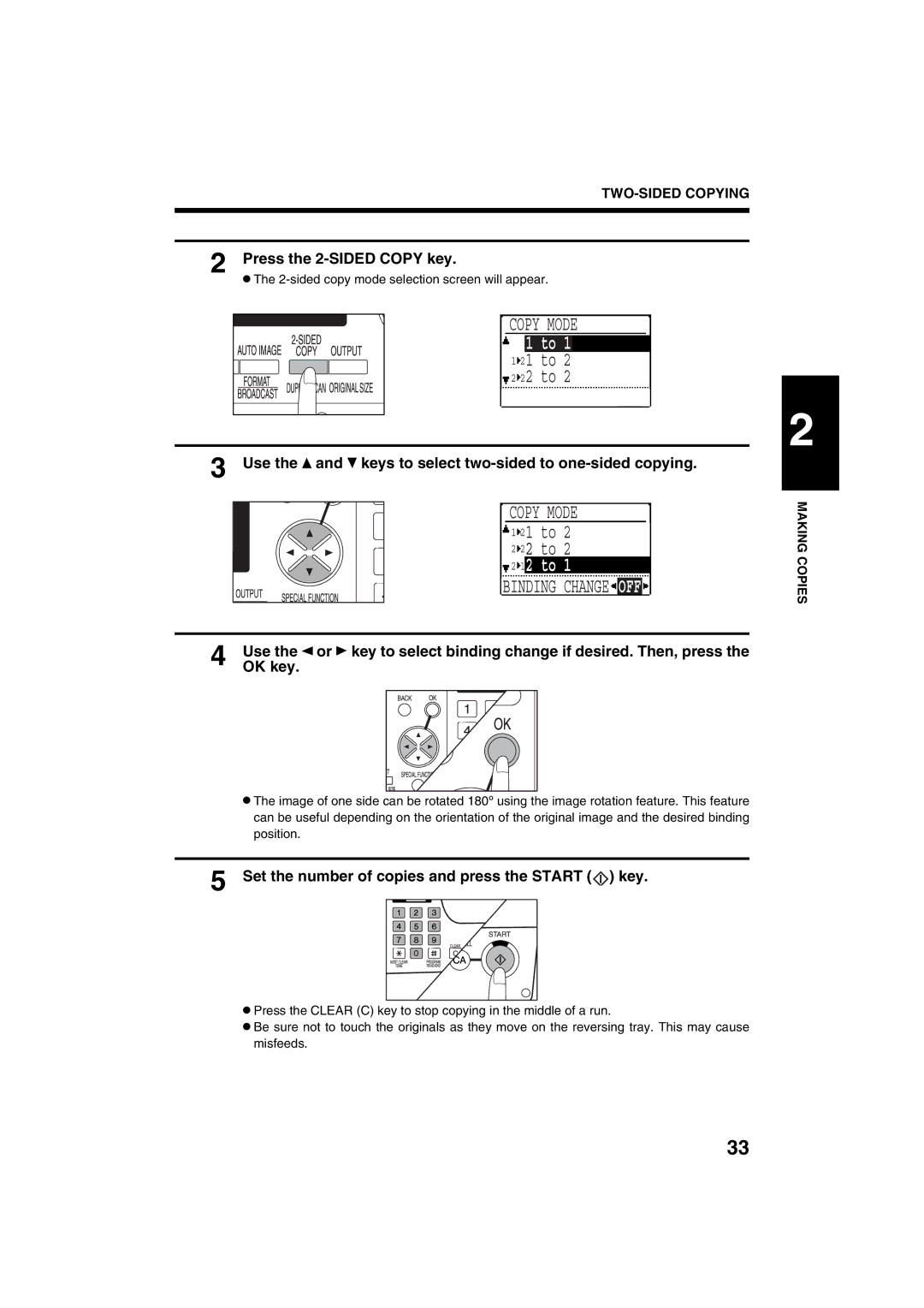 Sharp AR-M208 operation manual 12 to, Use the and keys to select two-sided to one-sided copying 