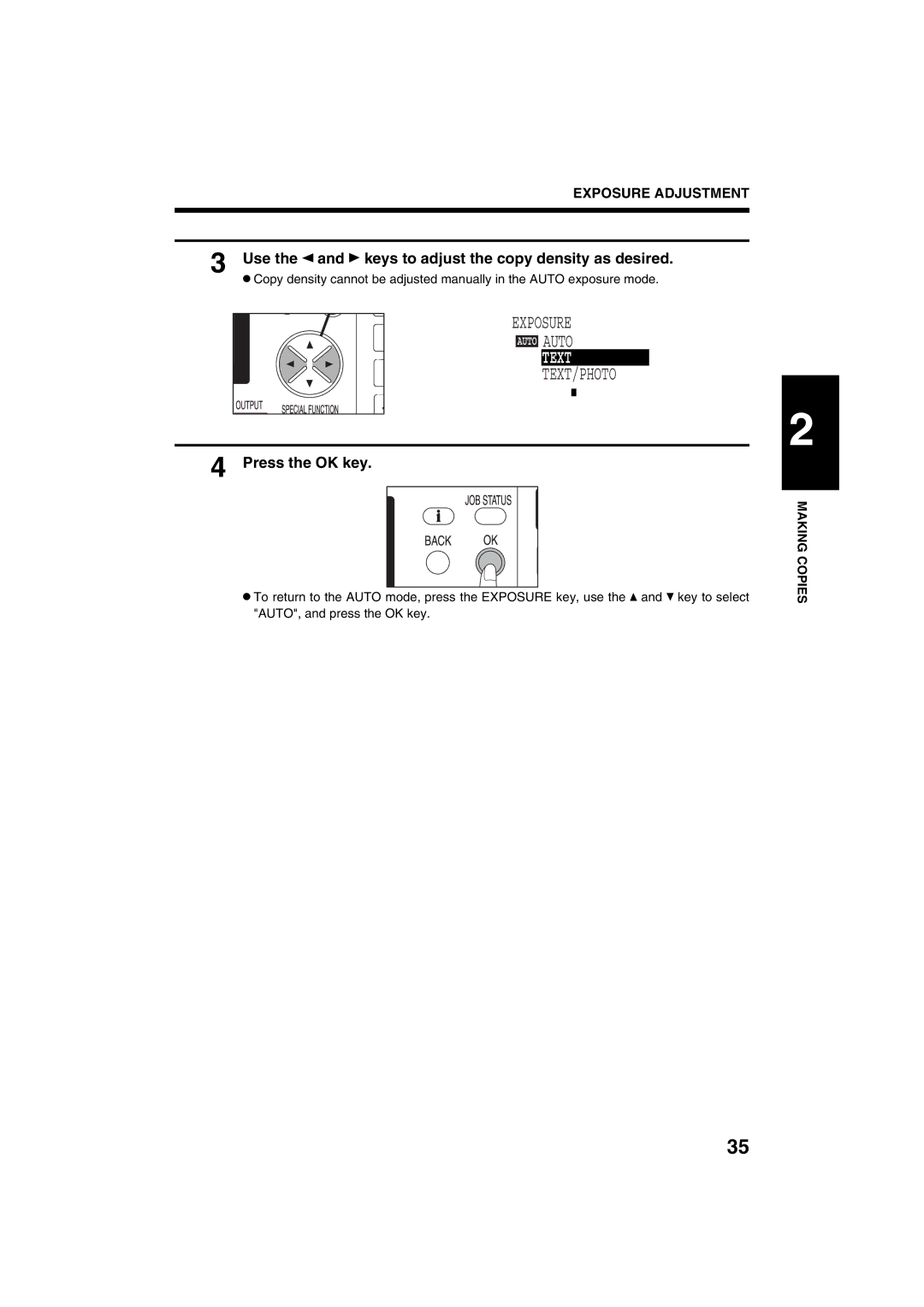 Sharp AR-M208 operation manual Text, Use the and keys to adjust the copy density as desired 