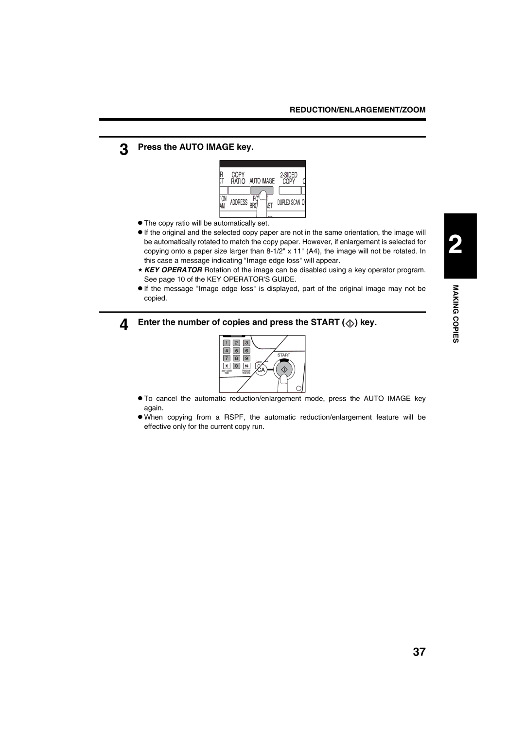 Sharp AR-M208 operation manual Press the Auto Image key, Enter the number of copies and press the Start key 