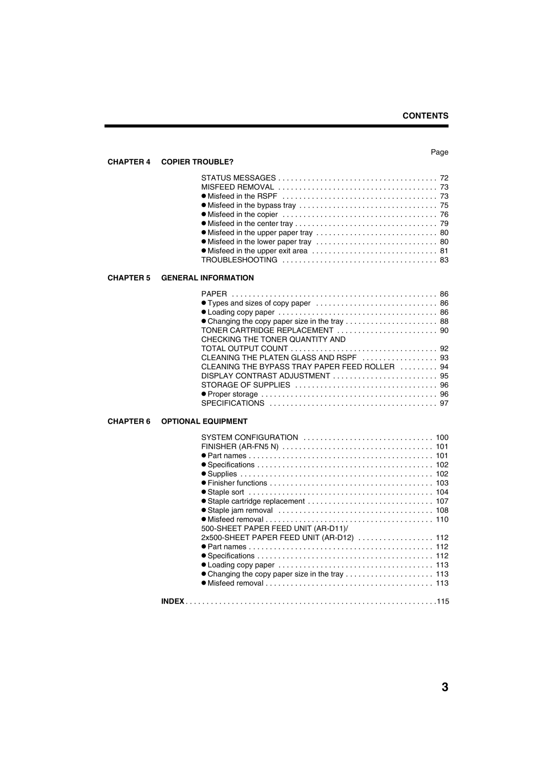 Sharp AR-M208 operation manual Contents 