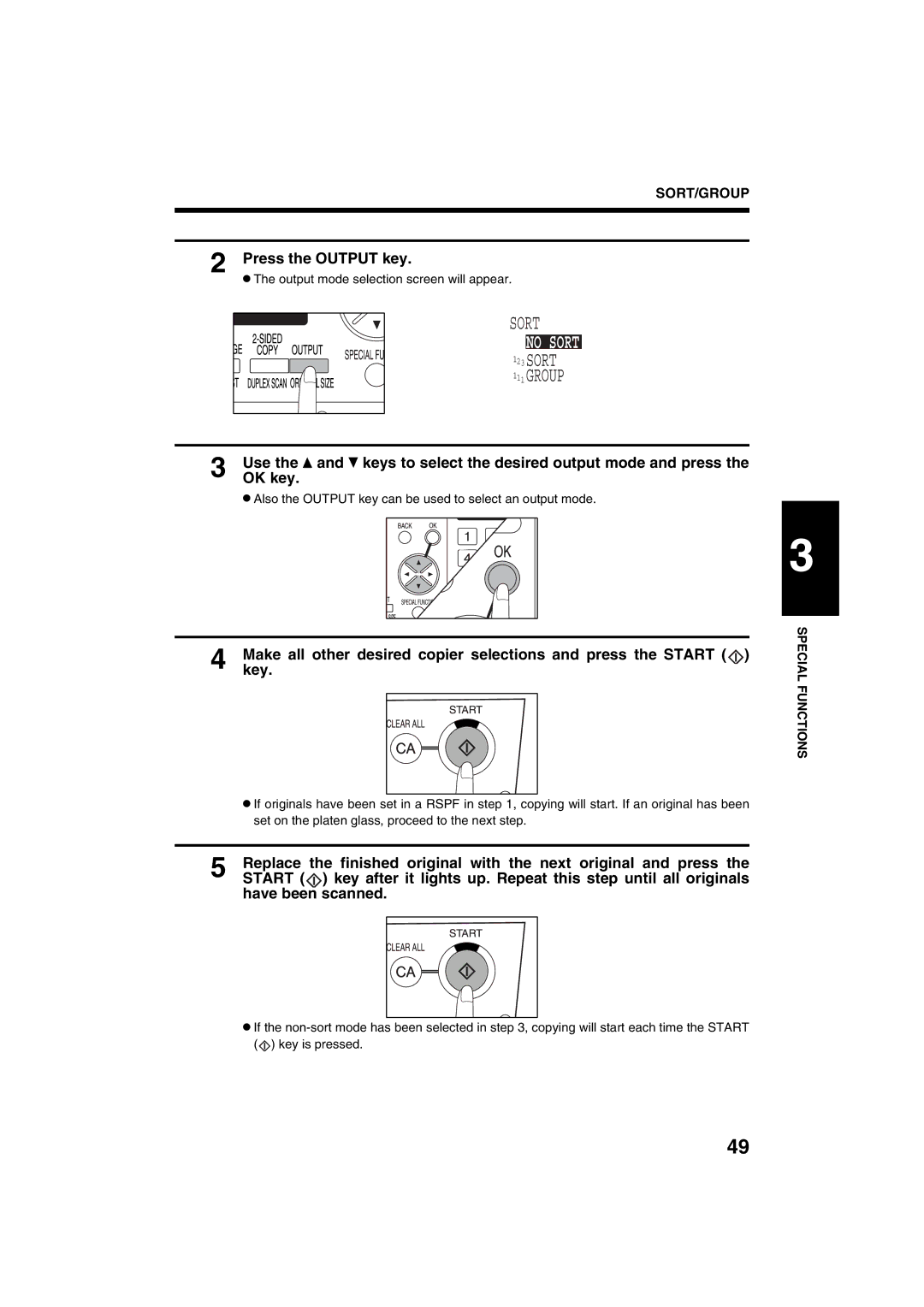 Sharp AR-M208 operation manual Sort, Group, Press the Output key 