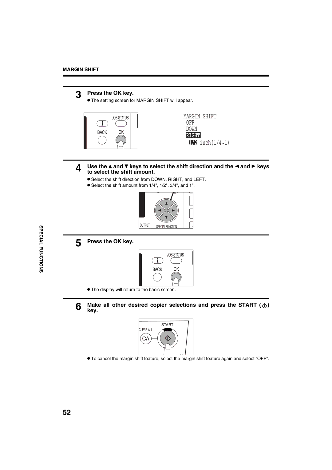 Sharp AR-M208 operation manual Margin Shift OFF Down, To select the shift amount 