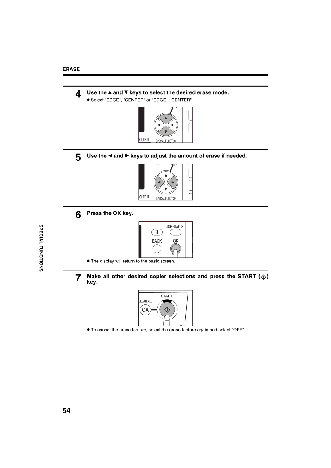 Sharp AR-M208 operation manual Use the and keys to select the desired erase mode 