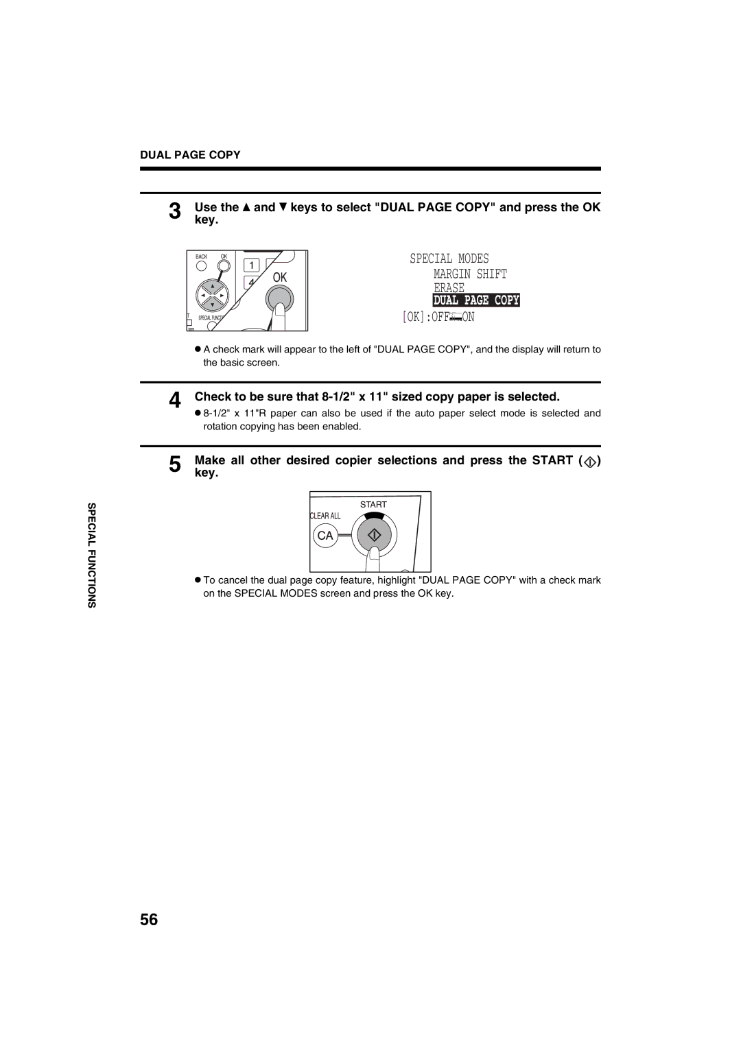 Sharp AR-M208 operation manual Special Modes Margin Shift Erase, Okoff on 