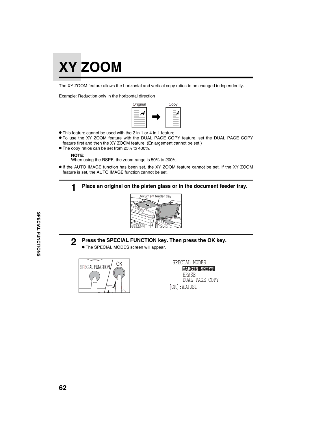 Sharp AR-M208 operation manual XY Zoom 