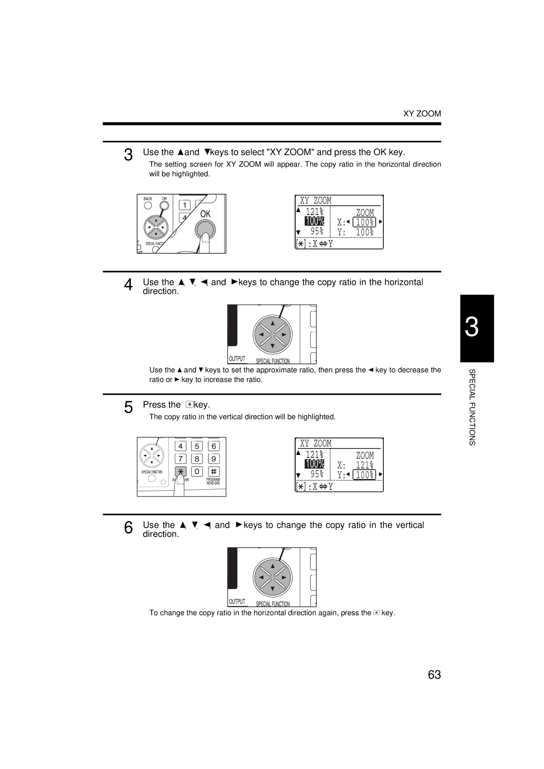 Sharp AR-M208 operation manual Use the and keys to select XY Zoom and press the OK key, Direction, Press the key 