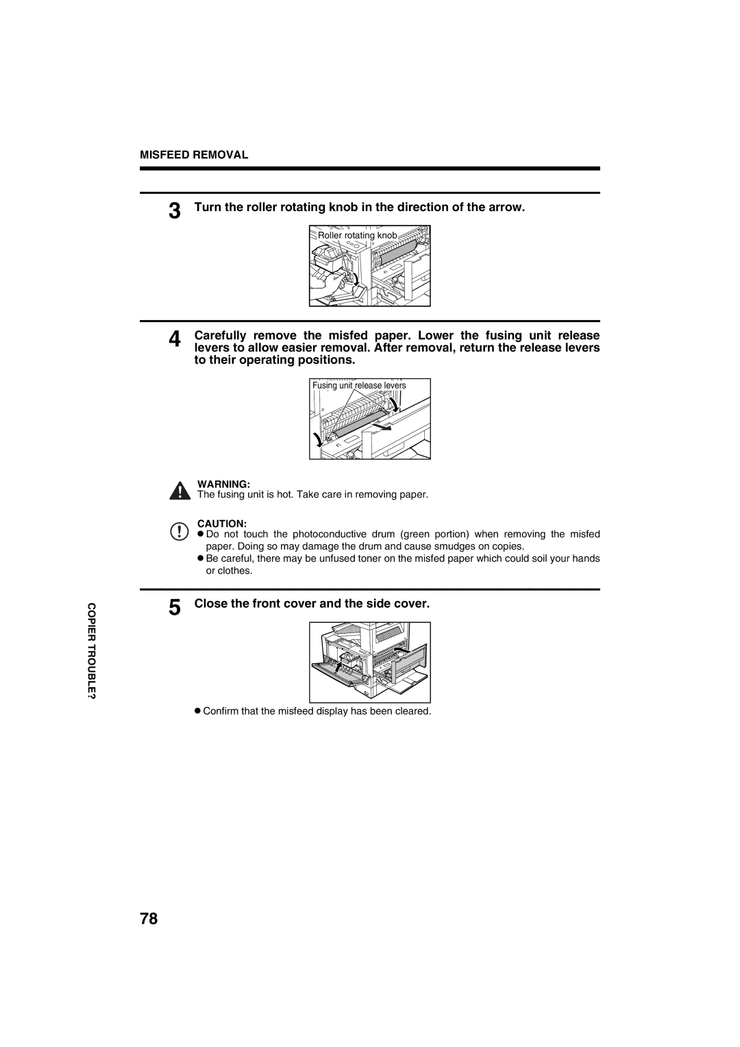 Sharp AR-M208 operation manual Turn the roller rotating knob in the direction of the arrow 