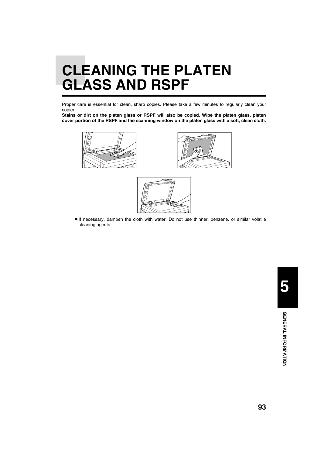 Sharp AR-M208 operation manual Cleaning the Platen Glass and Rspf 