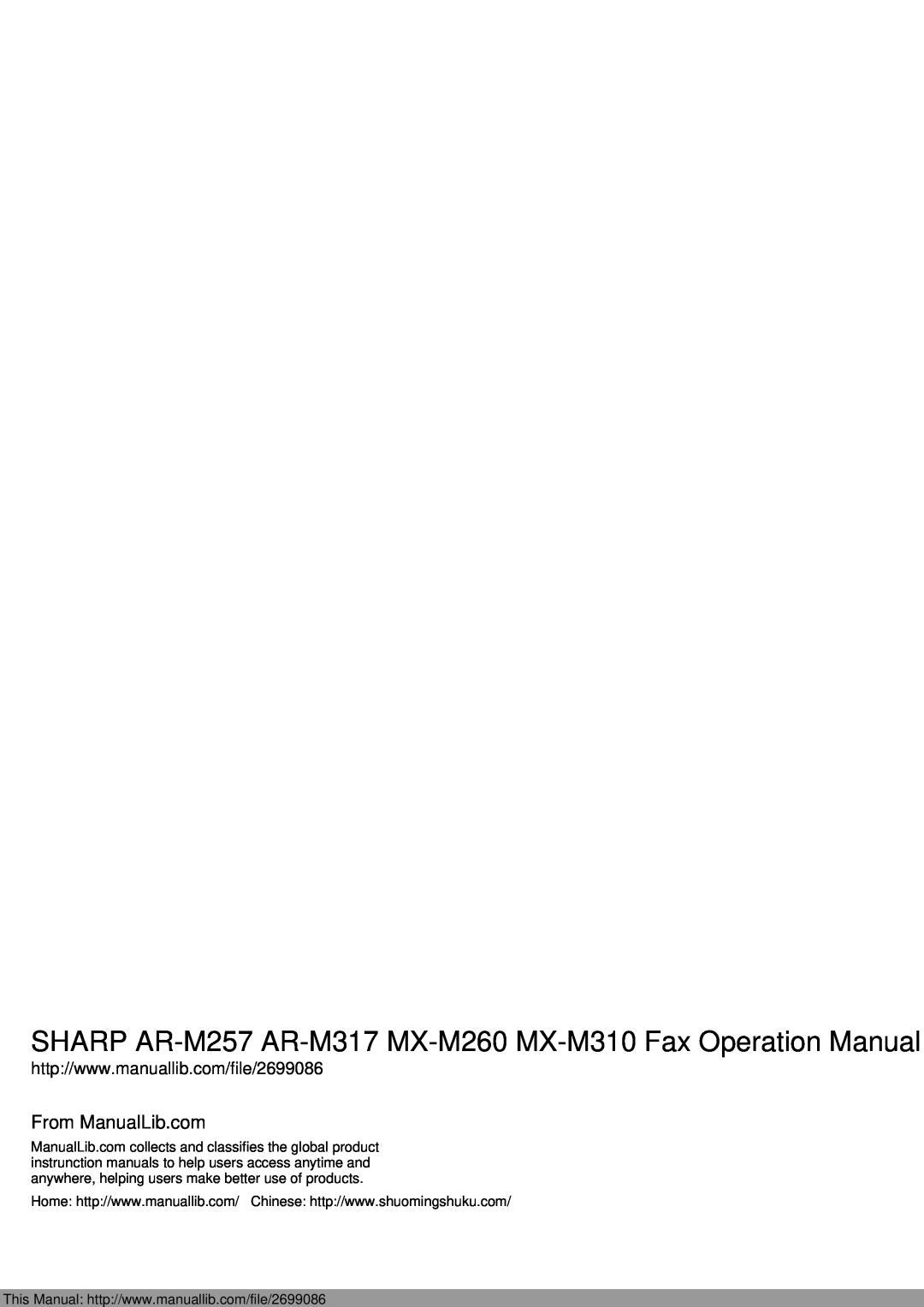 Sharp operation manual SHARP AR-M257 AR-M317 MX-M260 MX-M310 Fax Operation Manual, From ManualLib.com 