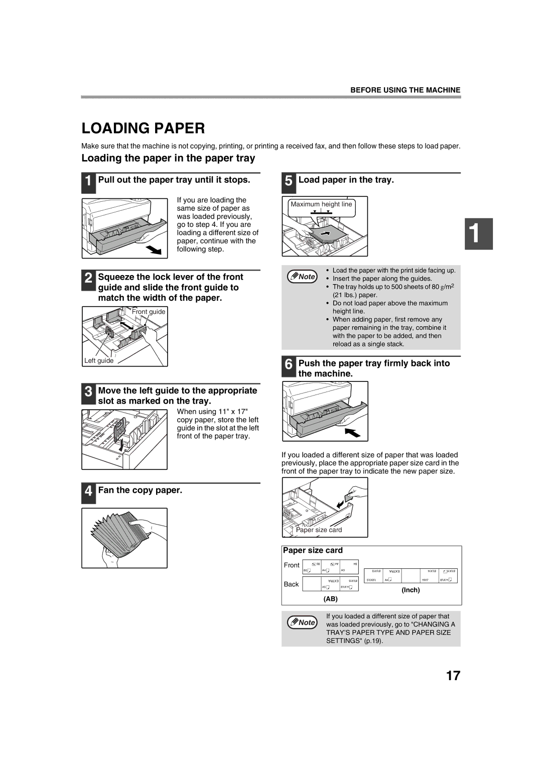 Sharp AR-M236, AR-M276 operation manual Loading Paper, Loading the paper in the paper tray 