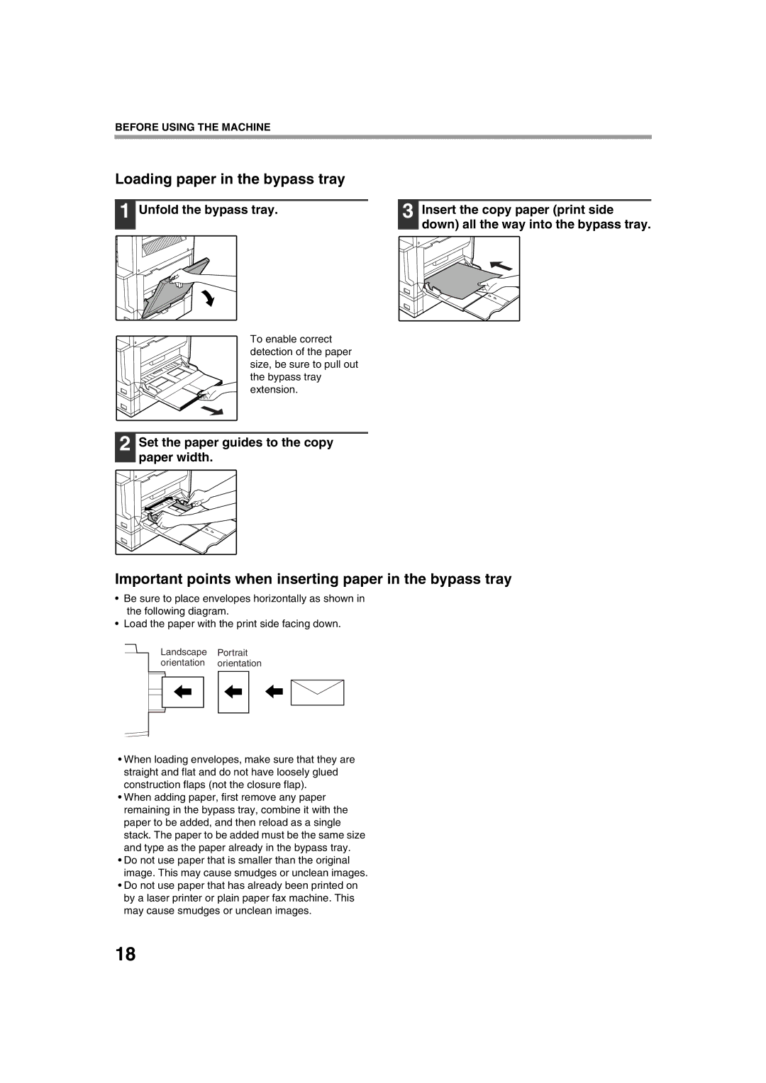 Sharp AR-M276, AR-M236 Loading paper in the bypass tray, Important points when inserting paper in the bypass tray 