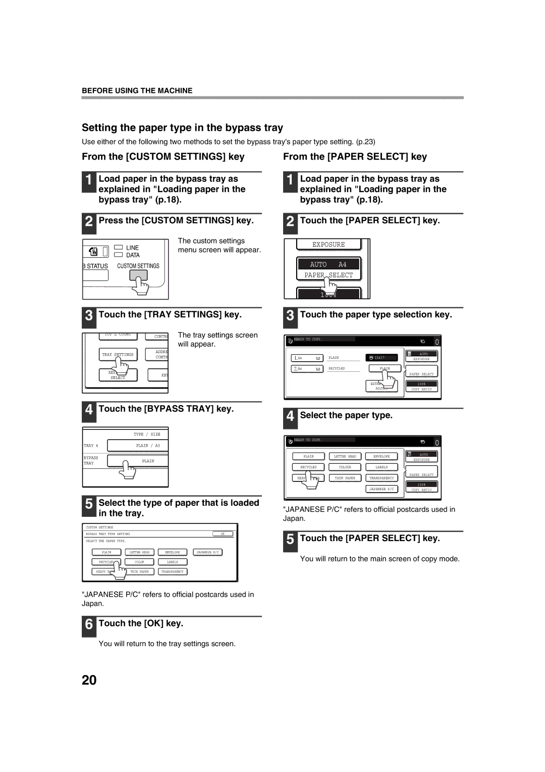 Sharp AR-M276, AR-M236 operation manual Setting the paper type in the bypass tray 