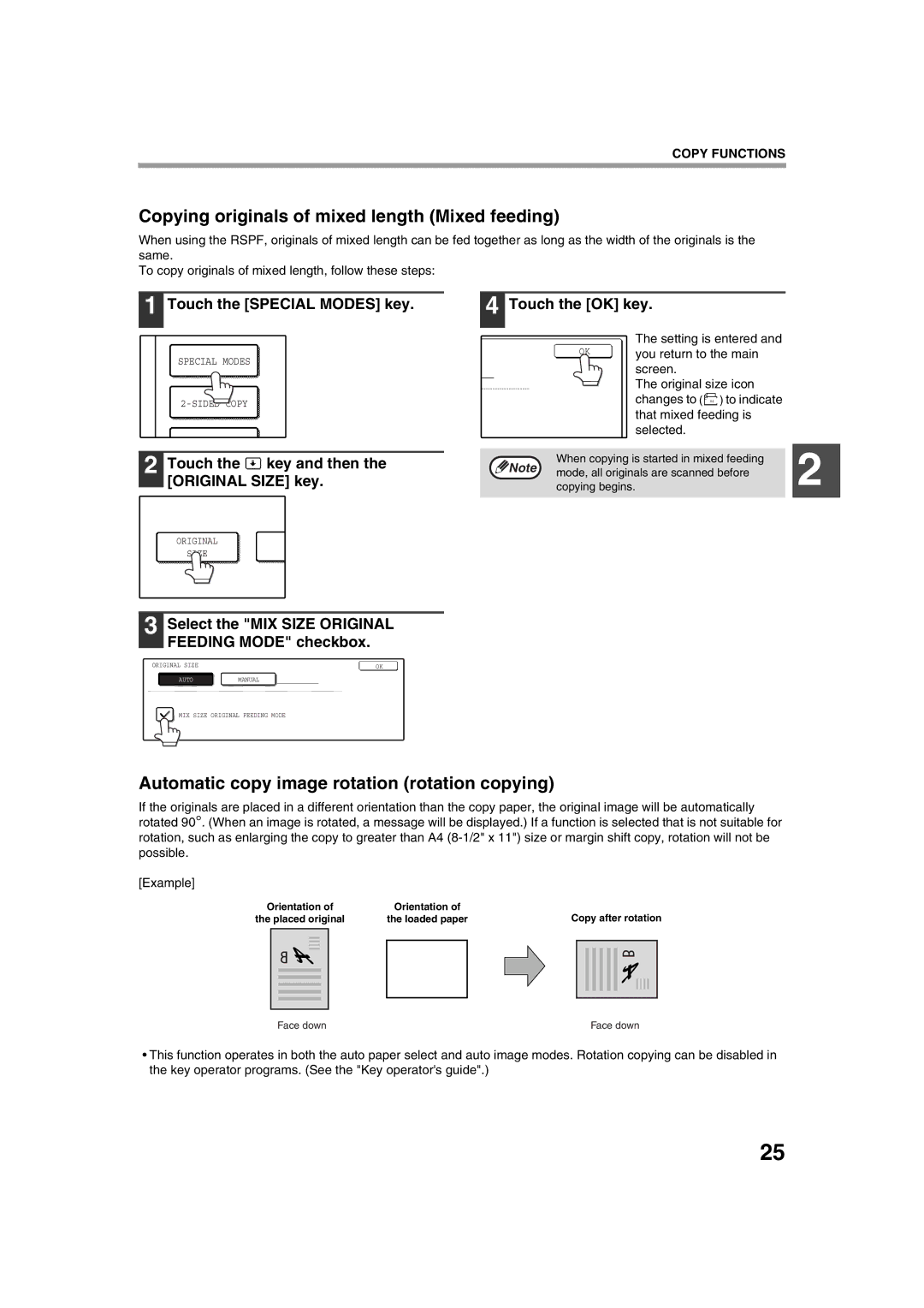 Sharp AR-M236, AR-M276 Copying originals of mixed length Mixed feeding, Automatic copy image rotation rotation copying 