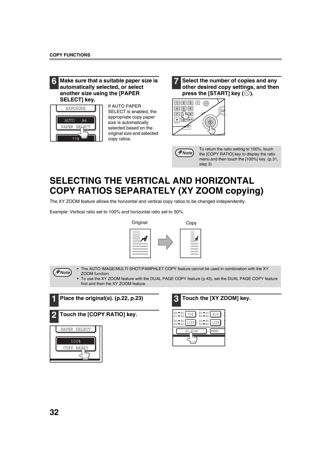 Sharp AR-M276, AR-M236 operation manual Touch the XY Zoom key 