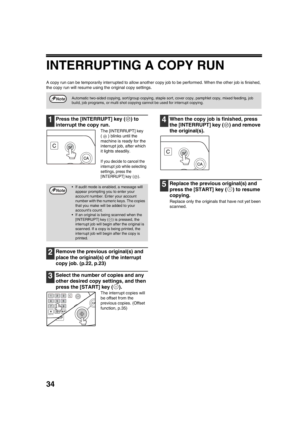 Sharp AR-M276, AR-M236 operation manual Interrupting a Copy RUN, Press the Interrupt key to interrupt the copy run 