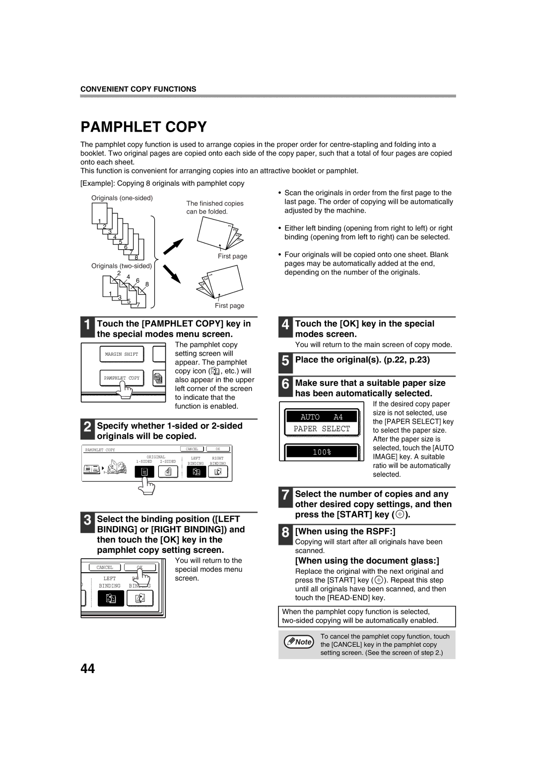 Sharp AR-M276, AR-M236 operation manual Pamphlet Copy, Specify whether 1-sided or 2-sided originals will be copied 