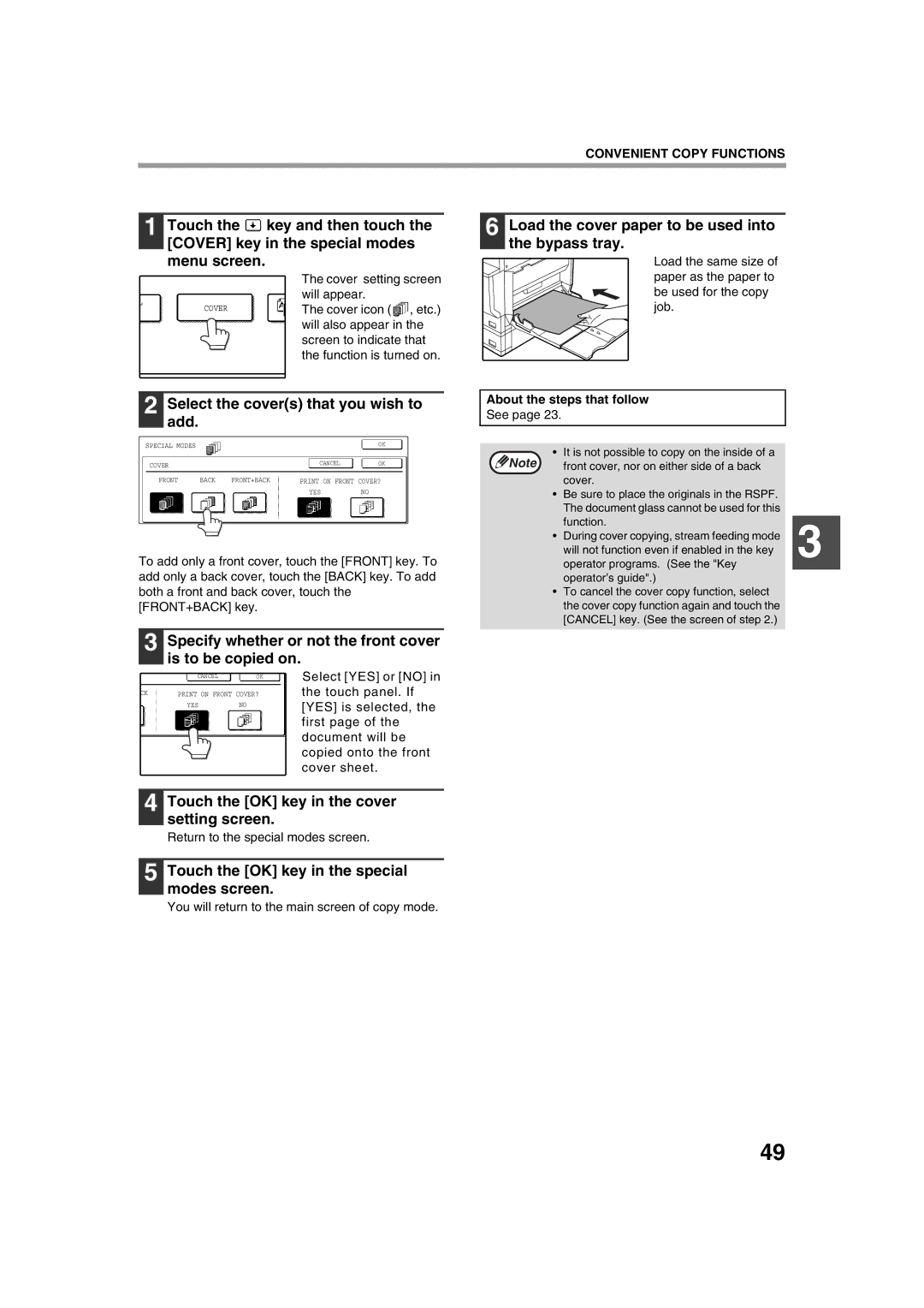 Sharp AR-M236, AR-M276 Select the covers that you wish to add, Load the cover paper to be used into the bypass tray 