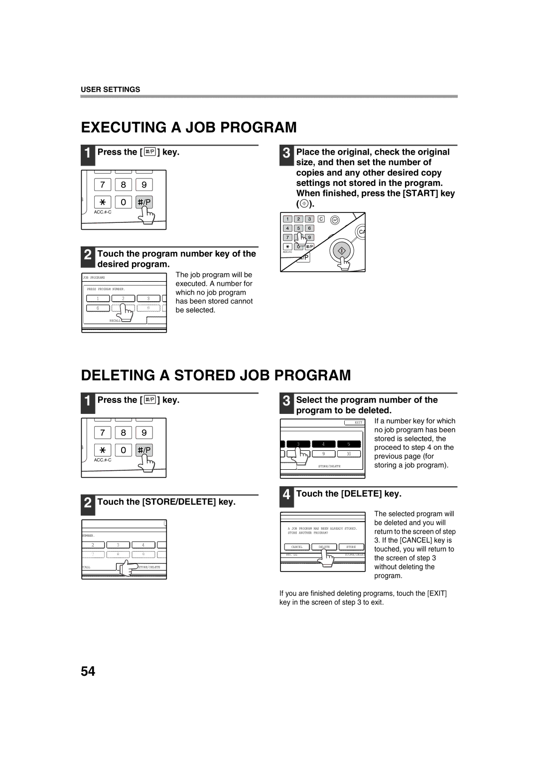 Sharp AR-M276, AR-M236 operation manual Executing a JOB Program, Deleting a Stored JOB Program, Press the key 