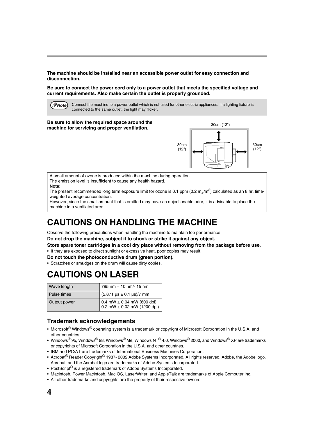 Sharp AR-M276, AR-M236 operation manual Trademark acknowledgements, Do not touch the photoconductive drum green portion 