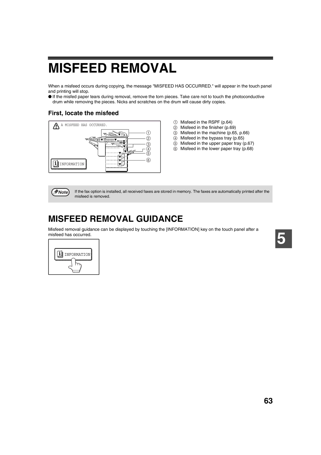 Sharp AR-M236, AR-M276 operation manual Misfeed Removal Guidance, First, locate the misfeed 