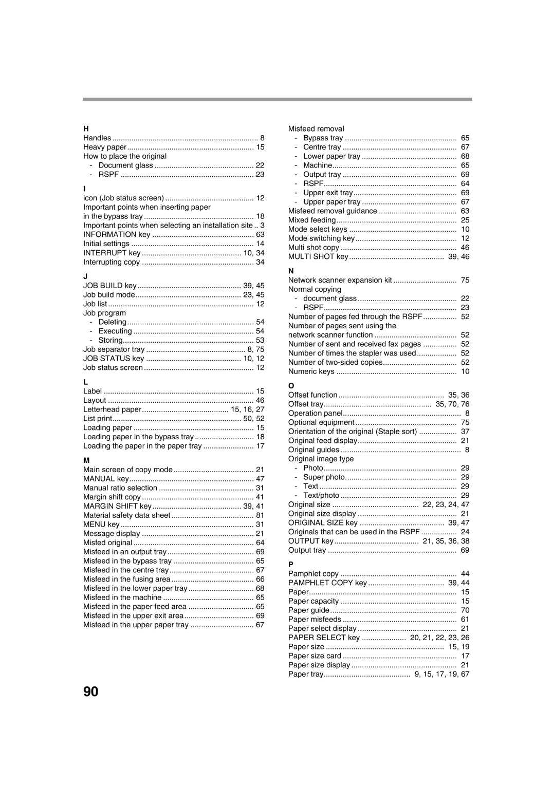 Sharp AR-M276 How to place the original, Important points when inserting paper, Job program, 15, 16, Misfeed removal 