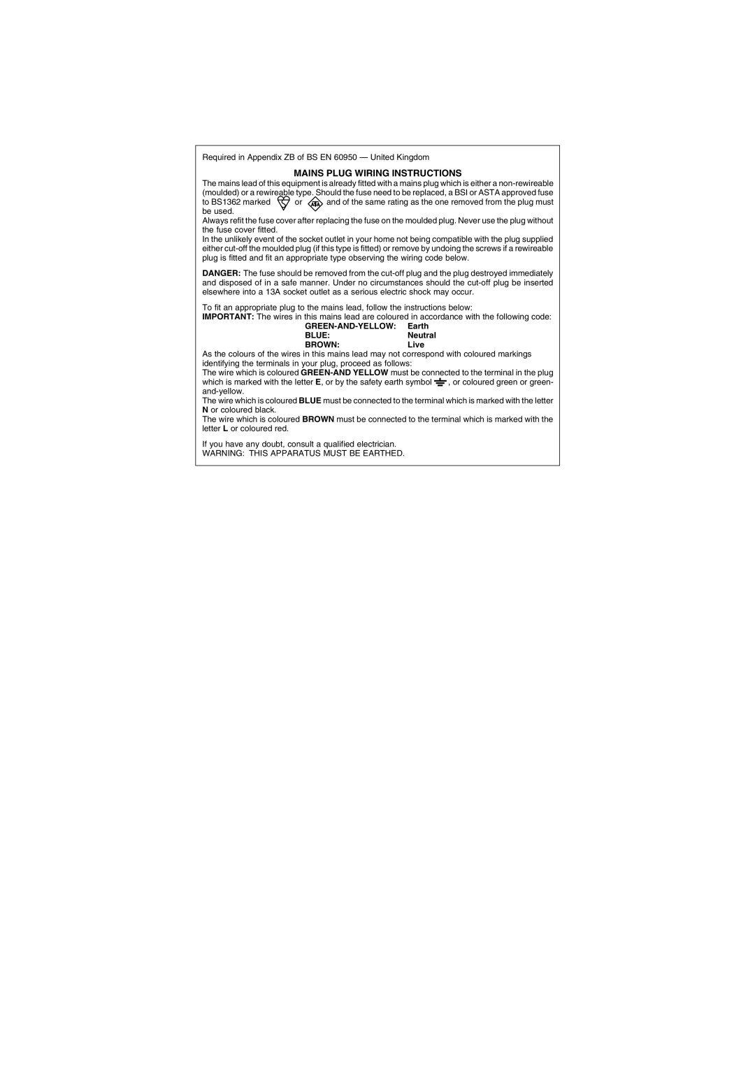 Sharp AR-M236, AR-M276 operation manual Mains Plug Wiring Instructions 