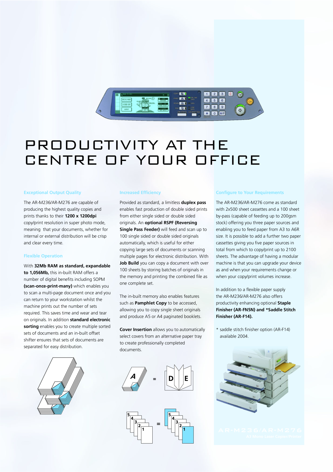 Sharp manual Productivity At The Centre Of Your Office, Exceptional Output Quality, Flexible Operation, AR-M236/AR-M276 